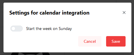 configuration of the calendar widget